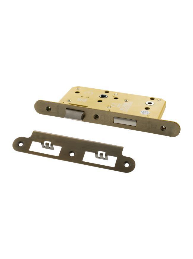 Atlantic DIN Radius Heavy Duty Bathroom Lock Single Turn 60mm backset - Matt Antique Brass