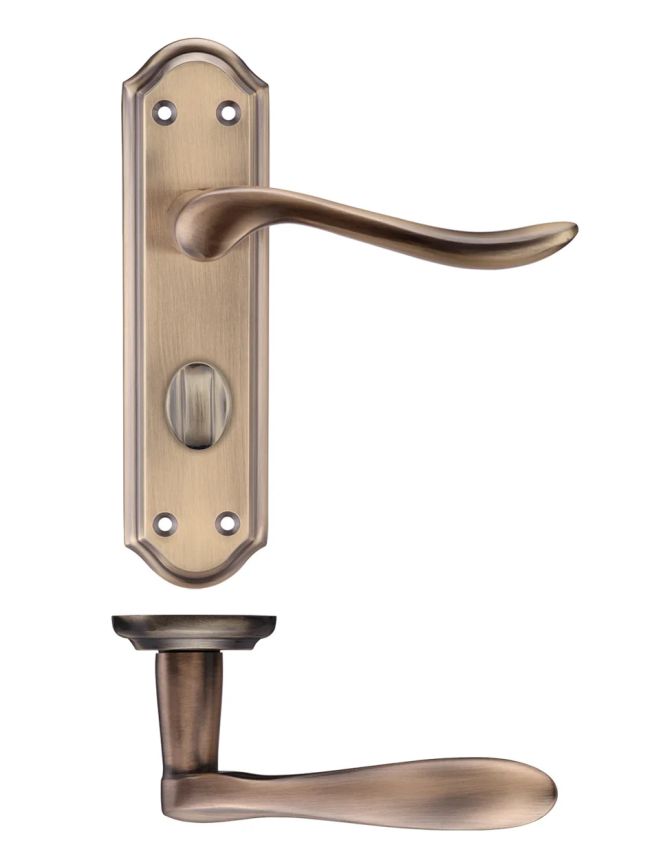 Zoo Hardware Project Lincoln lever on bathroom backplate - Bronze