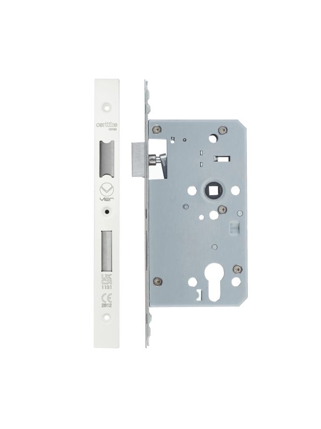 Zoo Hardware Din Euro Sashlock- Backset 60mm - 2 Pc Forend - Square - PCW - Single Throw - White