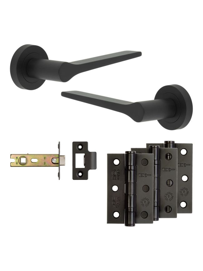 Complete Gio Door Handle Pack - Internal Doors - Matt Black - 76mm / 3-inch Hinges - JE-E4B-MB