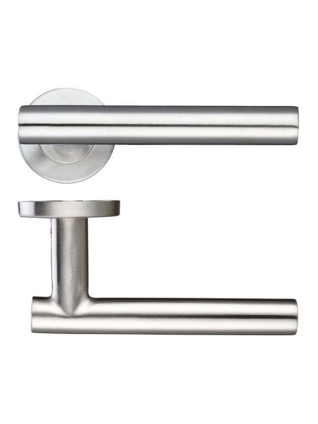 Zoo Hardware 19mm Straight T-Bar Lever - Push On Rose - 52mm Dia - Grade 201 - Satin Stainless