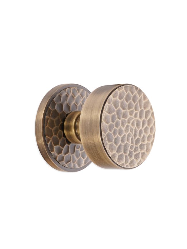 Hammered Knurlmond Mortice Door Knob Antique Brass