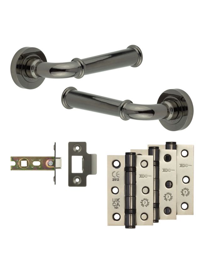 Complete Classic Door Handle Pack - Internal Doors - Black Nickel - 64mm / 3-inch Hinges - JE-A1B-BN
