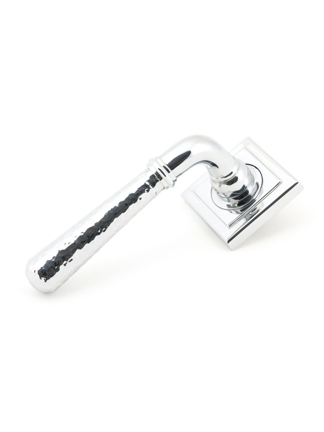 Polished Chrome Hammered Newbury Lever on Rose Set (Square)