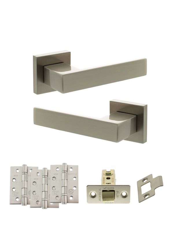 Senza Pari Panetti Door Handle Pack (Latch Set - 2.5" CE Latch, 4" Fire Rated Hinges x3) - Satin Nickel