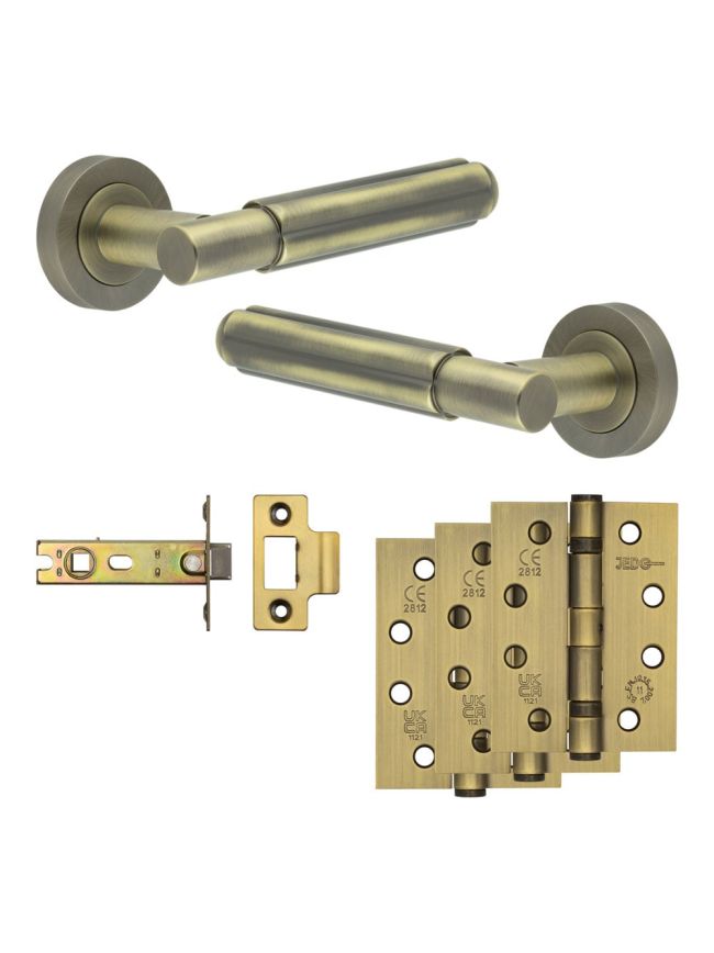 Complete Bloom Door Handle Pack - Internal Doors - Antique Brass - By Frelan Hardware - JE-B3A-AB