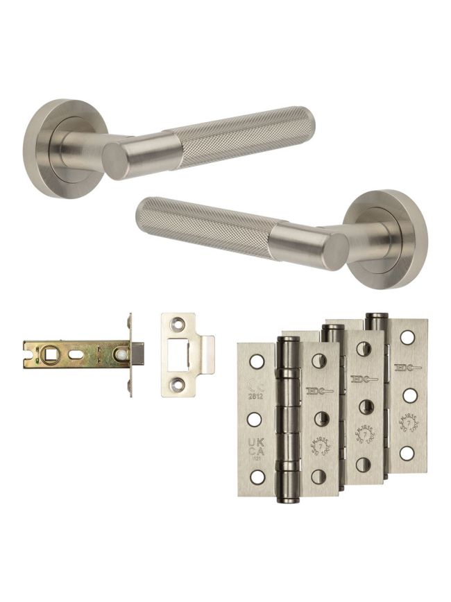 Complete Bari Door Handle Pack - Internal Doors - Satin Nickel - 76mm / 3-inch Hinges - JE-D3B-SN
