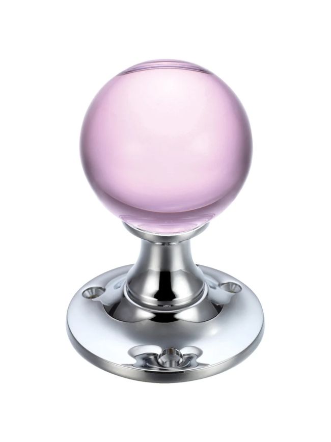 Zoo Hardware Glass Ball Mortice Knob - Plain 50mm - Polished Chrome / Pink Glass
