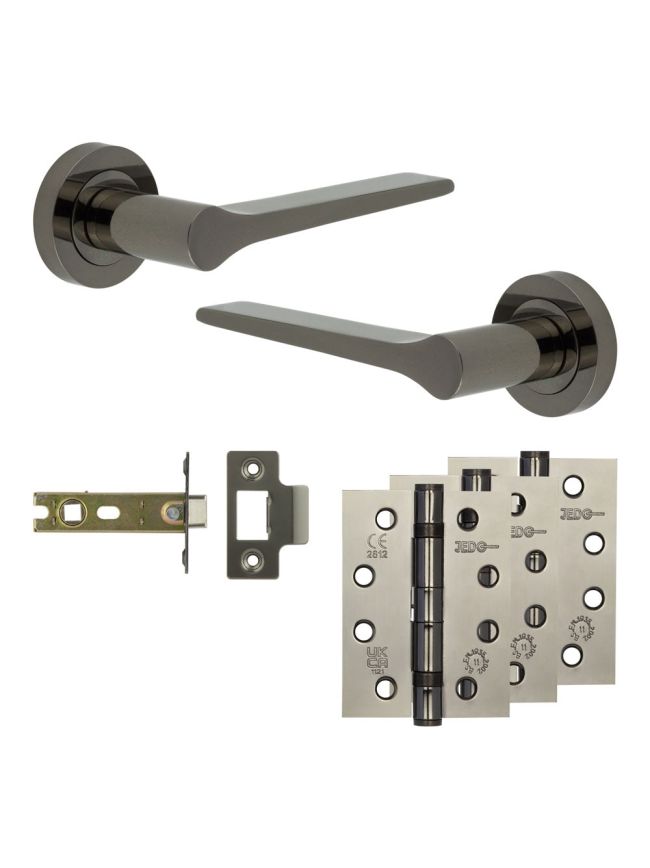 Complete Gio Door Handle Pack - Internal Doors - Black Nickel - 76mm / 4-inch Hinges - JE-E3A-BN
