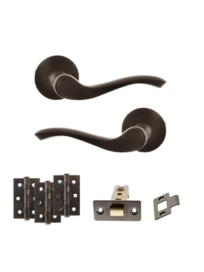 Old English Warwick Door Handle Pack (Latch Set - 2.5" CE Latch, 3" Fire Rated Hinges x3) - Urban Dark Bronze