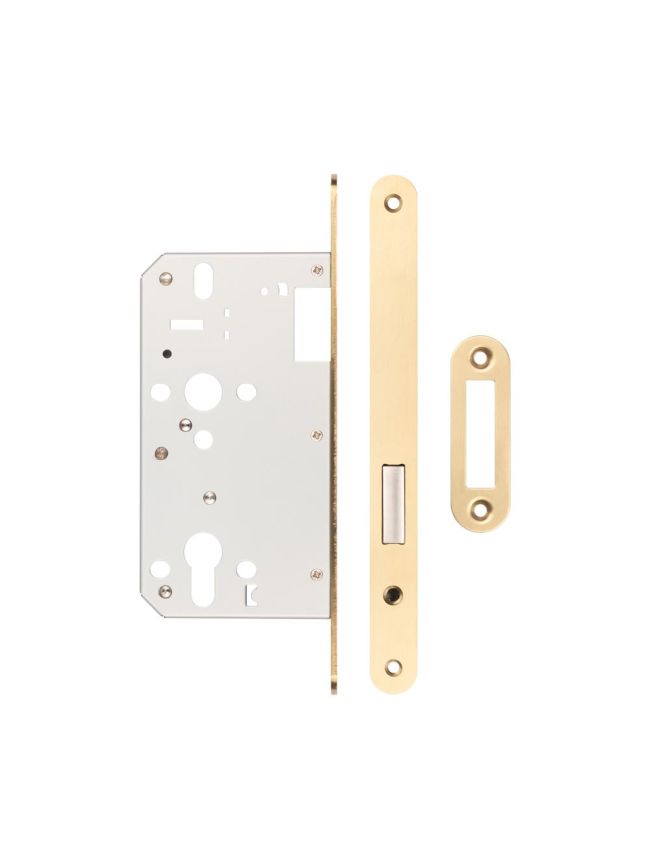 72mm Satin Brass Din Euro Deadlock Radiused 60mm Backset - By Frelan Hardware - JL-DD60RSB