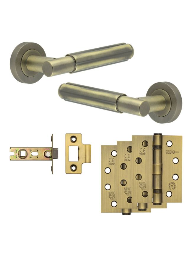 Complete Bloom Door Handle Pack - Internal Doors - Antique Brass - By Frelan Hardware - JE-B1A-AB