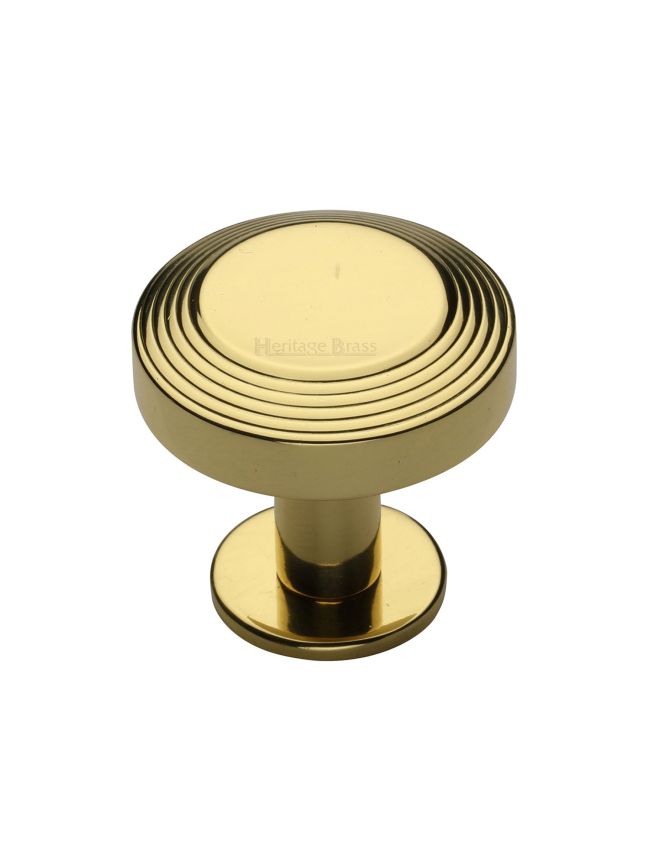 Heritage Brass Cabinet Knob Ridge Design with Rose 32mm Polished Brass finishUK Registered Design Number 6194410