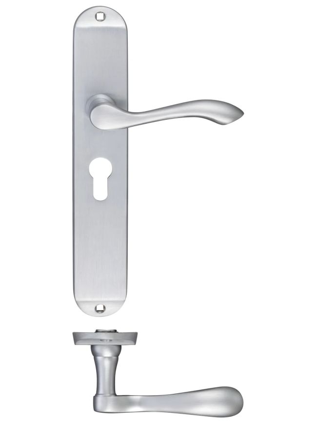 Zoo Hardware Arundel Lever Euro Lock (47.5mm c/c) Furniture - Long Plate 245 x 42mm - Satin Chrome