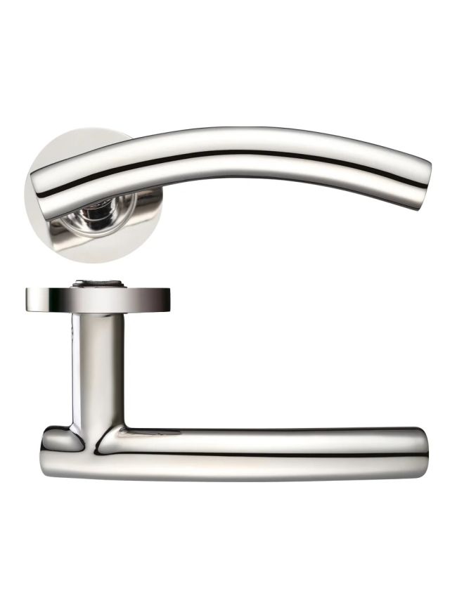 Zoo Hardware Arched "T-bar" Lever on round Rose - Polished Stainless