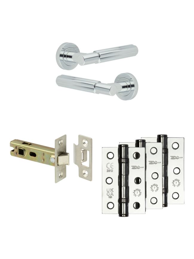 Complete Bloom Door Handle Pack - Internal Doors - Polished Chrome - 76mm / 3-inch Hinges - JE-B3B-PC