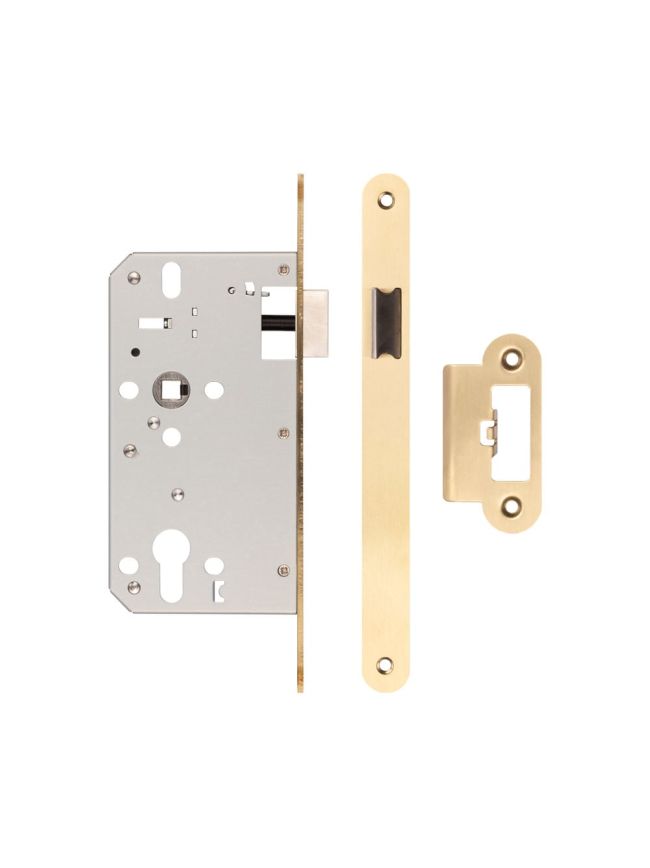72mm Satin Brass Din Euro Latch Radiused 60mm Backset - By Frelan Hardware - JL-DL60RSB
