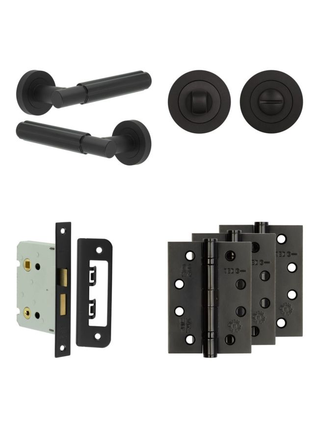 Complete Bloom Door Handle Pack - Bathroom - Black - By Frelan Hardware - JE-B6A3-MB