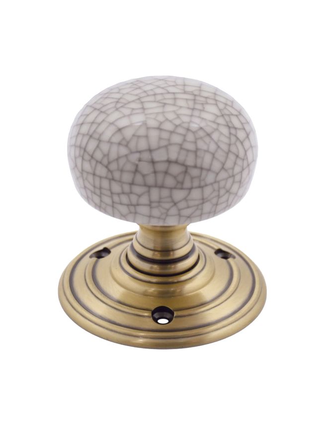Zoo Hardware Porcelain Mortice Knob on Round Rose - Ivory Crackle - Face Fix - Bronze