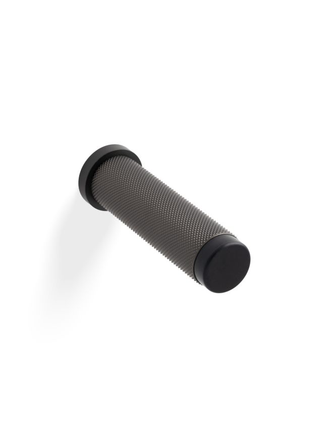 Valli 76 x 20mm - Wall Mounted Knurled Doorstop on Rose - Concealed Fix - Dark Bronze PVD