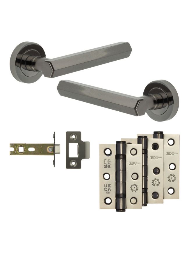 Complete Hex Door Handle Pack - Internal Doors - Black Nickel - 76mm / 3-inch Hinges - JE-C3B-BN