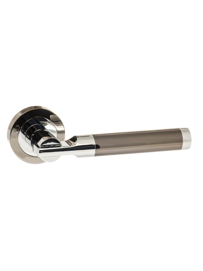STATUS Dakota Lever Door Handle on Round Rose - Black Nickel/Polished Chrome (Pair)