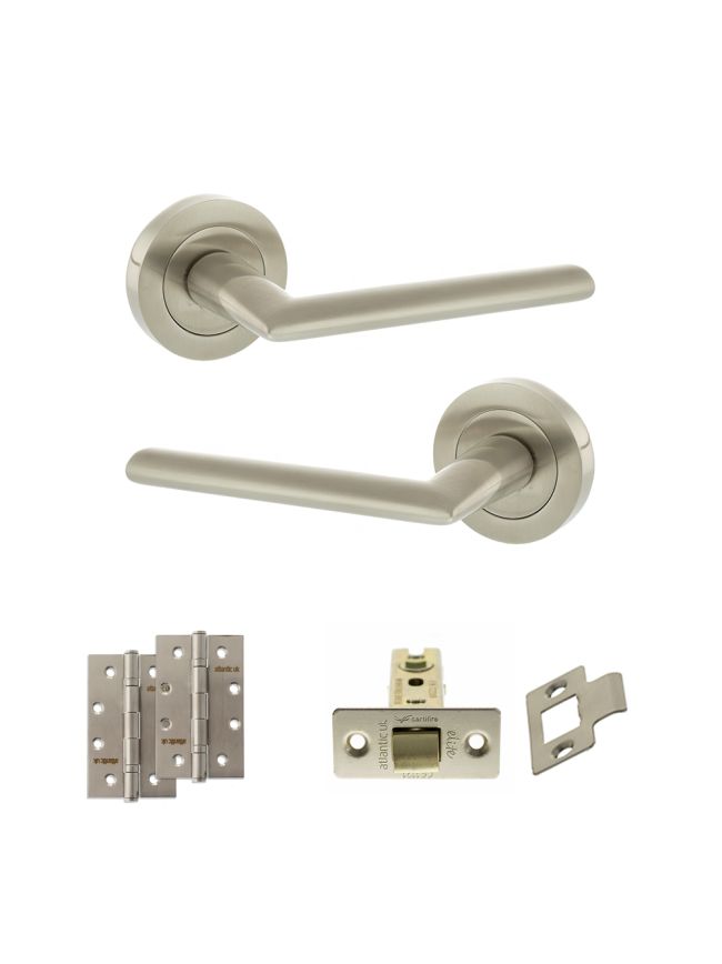 STATUS Alabama Door Handle Pack (Latch Set - 2.5" CE Latch, 4" Slim Knuckle Hinges x2) - Satin Nickel