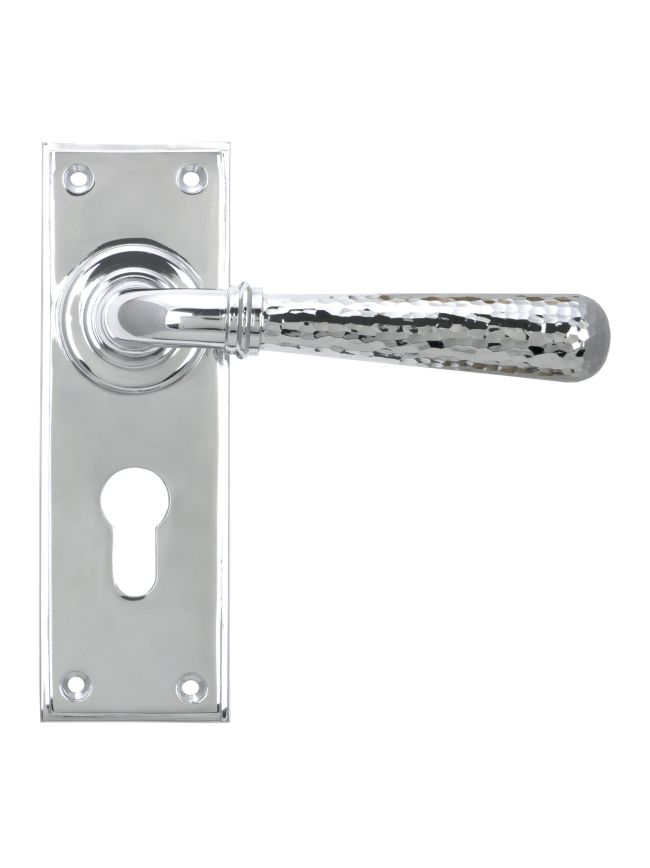 Polished Chrome Hammered Newbury Lever Euro Lock Set