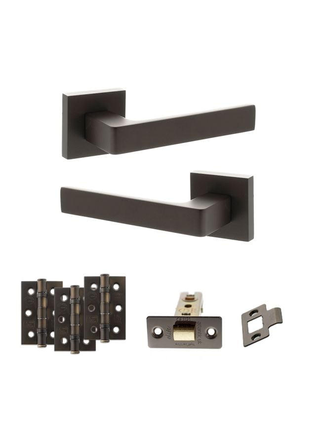STATUS Montana Door Handle Pack (Latch Set - 2.5" CE Latch, 3" Fire Rated Hinges x3) - Urban Dark Bronze
