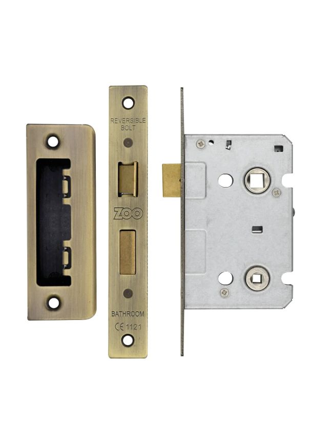 Zoo Hardware Mortice Bathroom Lock, 64mm - 57mm Centres, Square, Florentine Bronze Finish