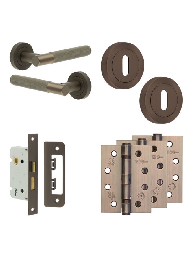 Complete Bari Door Handle Pack - Sashlock - Dark Bronze - 65mm / 4-inch Hinges - JE-D7A8-DB