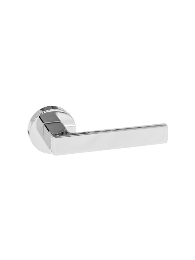 Forme Asti Lever Door Handle on Minimal Round Rose - Polished Chrome (Pair)