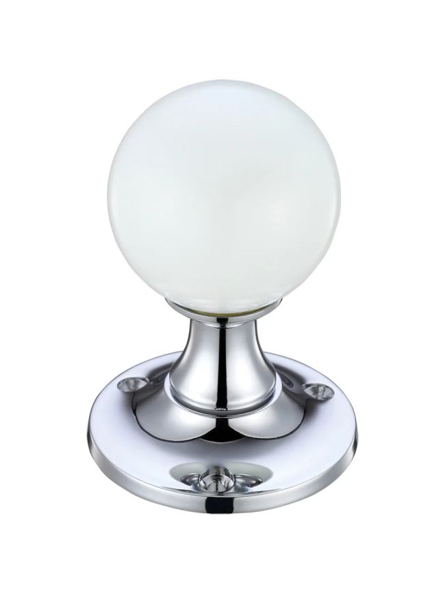 Zoo Hardware Glass Ball Mortice Knob - Plain 50mm - Polished Chrome / White Glass