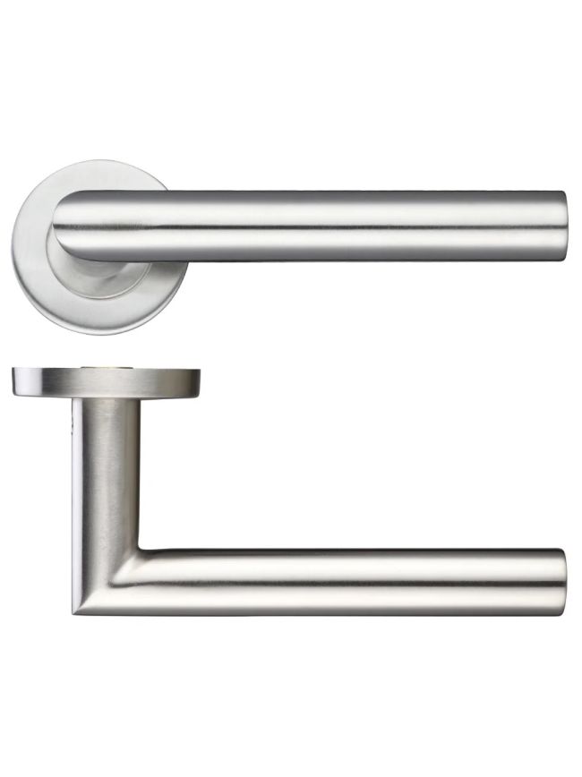 Zoo Hardware 19mm Mitred Lever - Push On Rose - 52mm Dia - Grade 201 - Satin Stainless