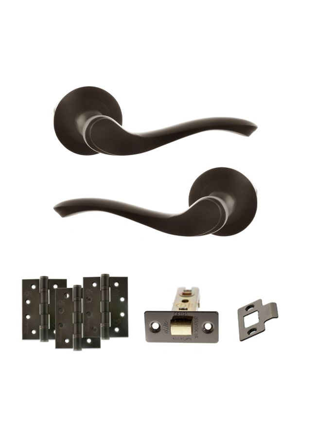 Old English Warwick Door Handle Pack (Latch Set - 2.5" CE Latch, 4" Fire Rated Hinges x3) - Urban Dark Bronze