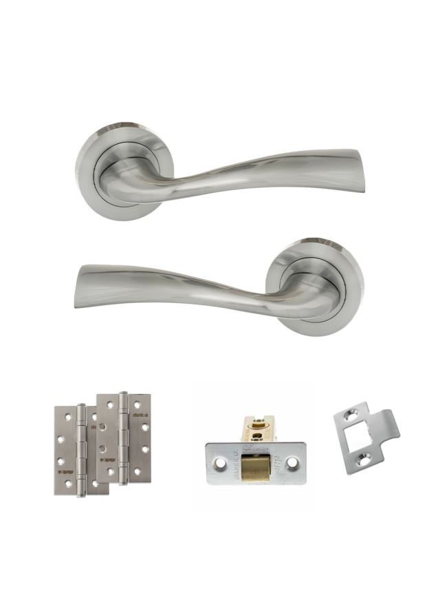 Eco Wave Door Handle Pack (Latch Set - 2.5" CE Latch, 4" Slim Knuckle Hinges x2) - Polished Chrome