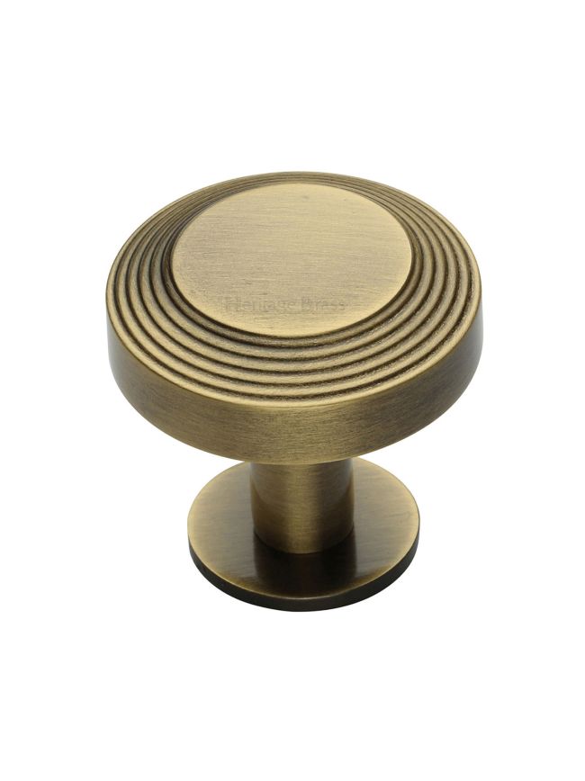 Heritage Brass Cabinet Knob Ridge Design with Rose 38mm Antique Brass finishUK Registered Design Number 6194410