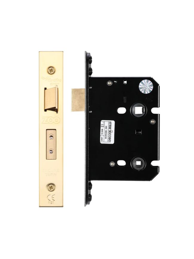 Zoo Hardware Bathroom Lock - 76mm C/W PVD Forend and Strike