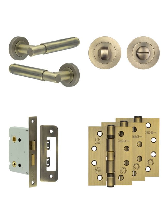 Complete Bloom Door Handle Pack - Bathroom - Antique Brass - By Frelan Hardware - JE-B6A3-AB