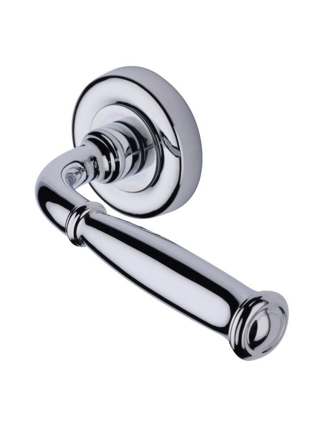 Heritage Brass Door Handle Lever Latch on Round Rose Lincoln Design Polished Chrome finish
UK Registered Design Number 6228268