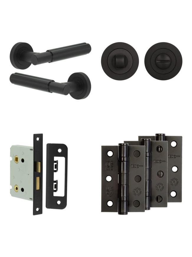 Complete Bloom Door Handle Pack - Bathroom - Black - By Frelan Hardware - JE-B6B3-MB