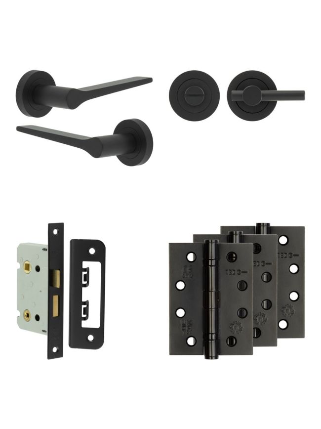 Complete Gio Door Handle Pack - Bathroom - Black - By Frelan Hardware - JE-E5A2-MB