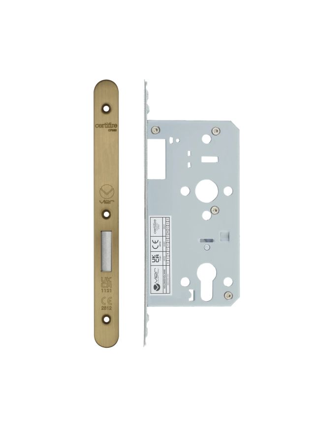 Zoo Hardware 2 Piece - DIN euro deadlock - backset 55mm - radius - Antique Brass