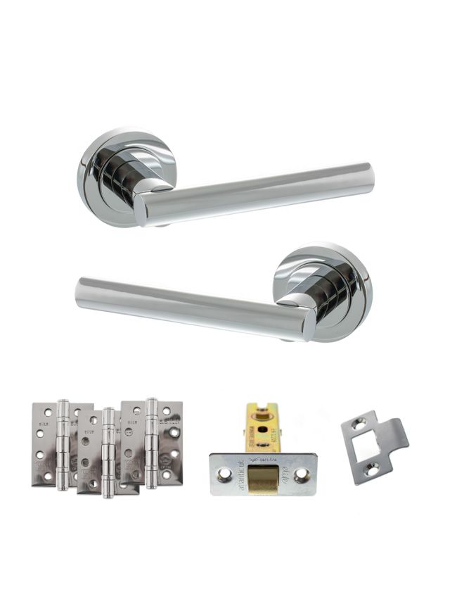 STATUS Nebraska Door Handle Pack (Latch Set - 2.5" CE Latch, 4" Fire Rated Hinges x3) - Polished Chrome