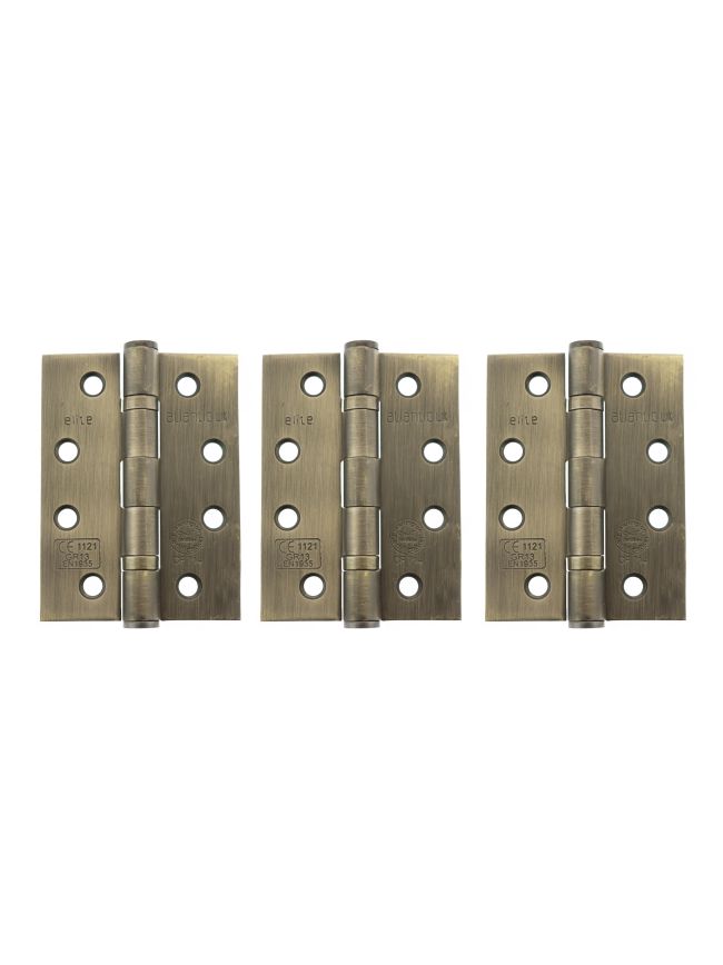 Atlantic Ball Bearing Hinges Grade 13 Fire Rated 4" x 3" x 3mm set of 3 - Matt Antique Brass