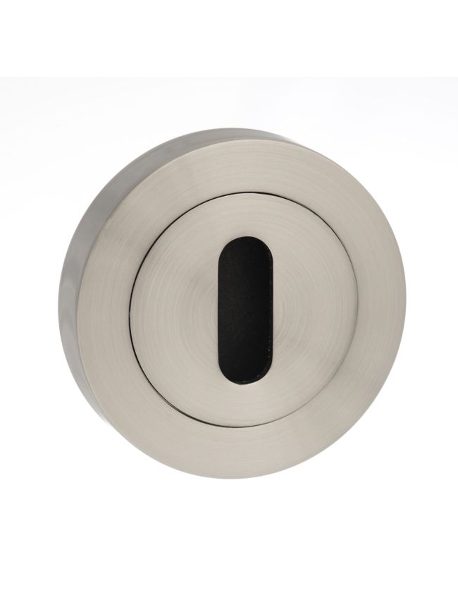 Millhouse Brass Key Escutcheons on Round Rose - Satin Nickel (Pair)