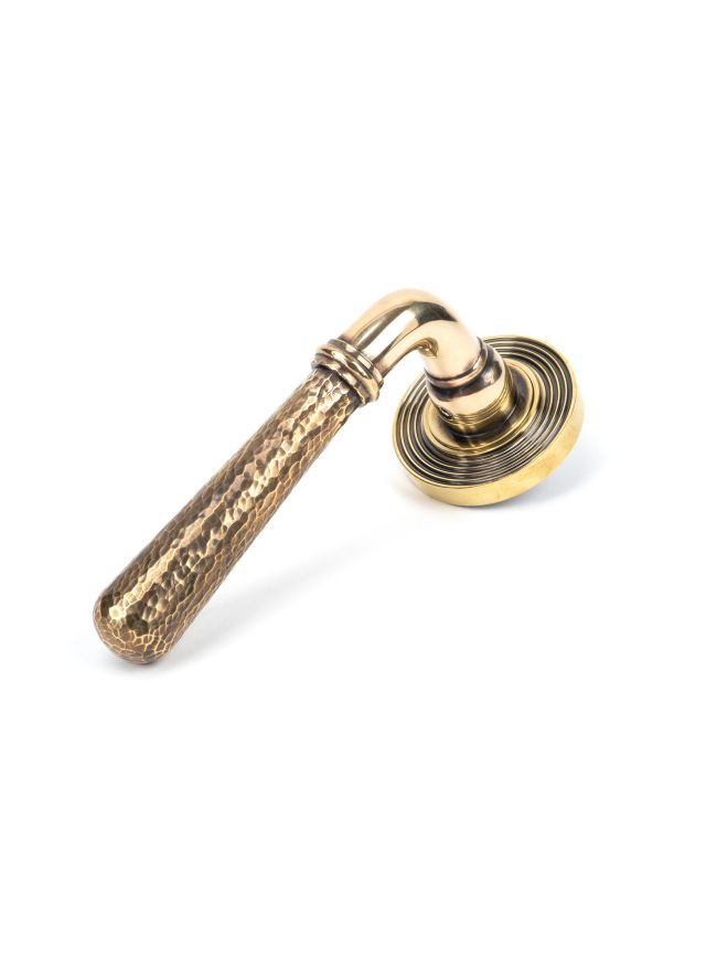 Aged Brass Hammered Newbury Lever on Rose Set (Beehive) - Unsprung