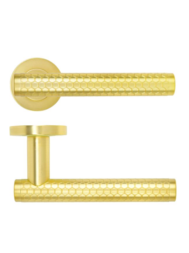 Zoo Hardware Favo Lever On Round Rose - Satin Brass