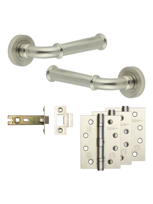 Complete Classic Door Handle Pack - Internal Doors - Satin Nickel - 76mm / 4-inch Hinges - JE-A3A-SN