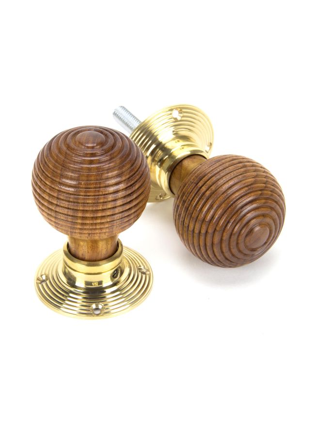 Rosewood & Polished Brass Beehive Mortice/Rim Knob Set